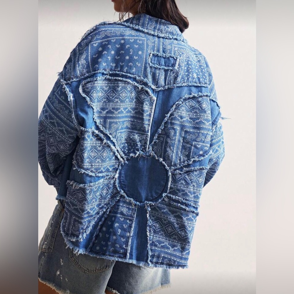 Flower patchwork distressed print big floral Blue… - image 1